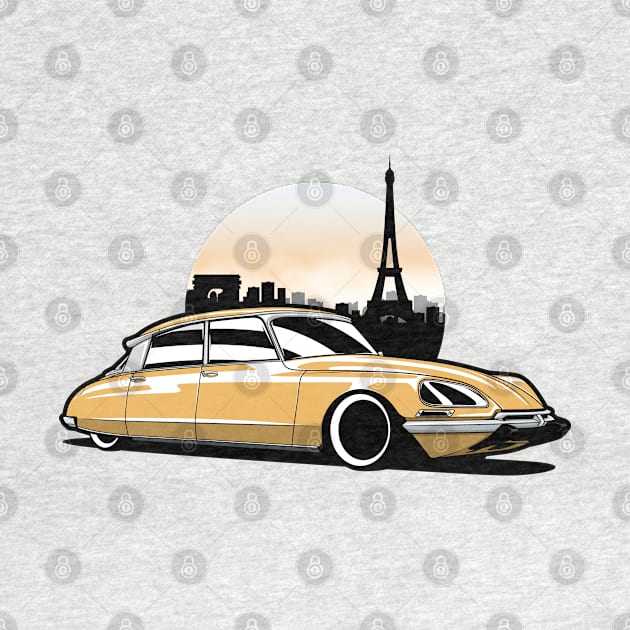 Yellow DS in Paris Drawing by KaroCars